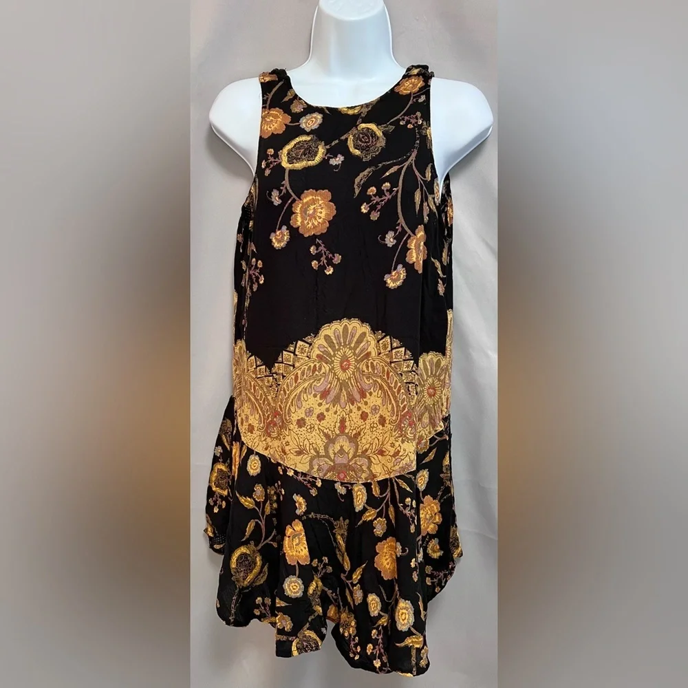 Free People Women‎ Dobby Dot Flouncy Hem Slip Dress Black Combo  Sz XS